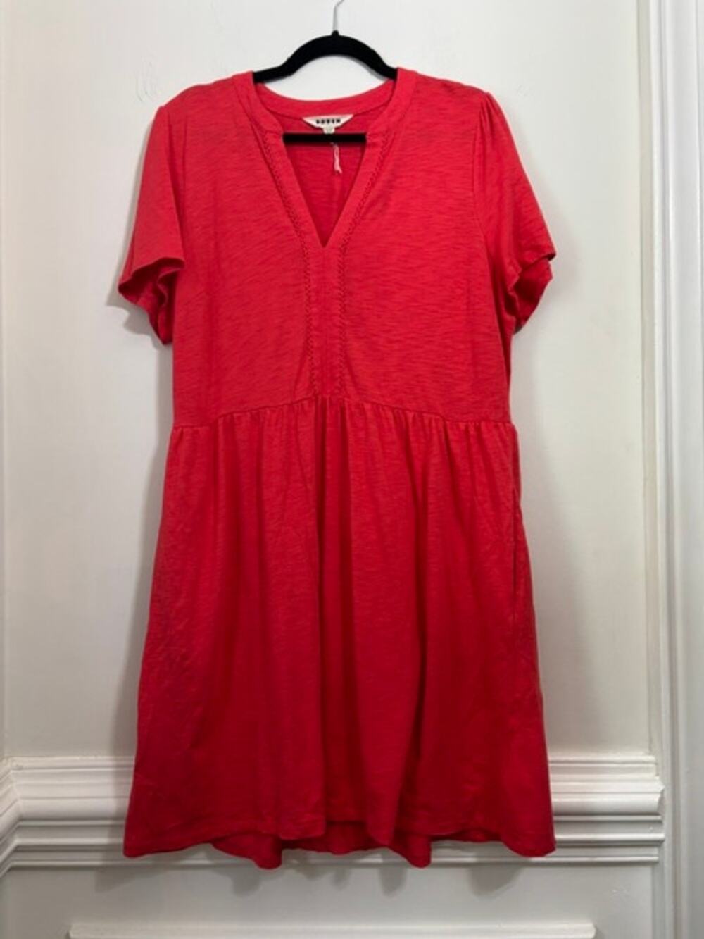 Boden Dress Naomi Short Sleeve Casual V Neck Pockets Womens Size 14 NEW